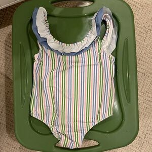 Little English Striped Ruffle Swimsuit